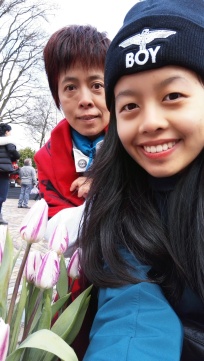 Smelling the tulips with mum